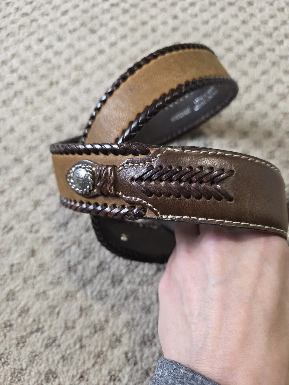 Nocona Men's Genuine Leather Braided Edge Belt - Dark Brown